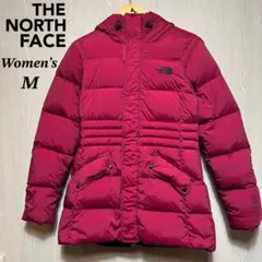 ザノースフェイス　ダウンジャケット　レディース　M レッド系　刺繍ロゴ