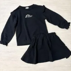 【130cm】キッズ 女の子 セットアップ 長袖カットソー＆スカート 黒 フリル