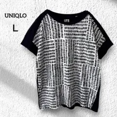 ユニクロ【L】半袖Tシャツ 綿100% ネイビー×ホワイト