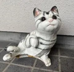 昭和レトロ 猫 置物 陶器 招き猫風 おねだりポーズ 訳あり