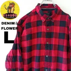 USA古着 DENIM＆FLOWER　ネルシャツL　レッドブラック　チェック