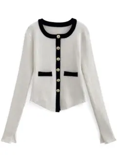 バイカラーショート丈ニットカーディガン[at2410]