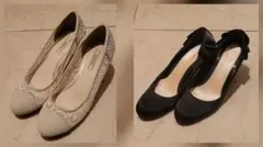 RANDAのレースヒールパンプス (ホワイトベージュ)・黒リボンヒール