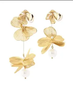 ブライダルイヤリング　ゴールド　パール　フラワー　　結婚式　ANEMONE