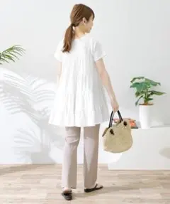 極美品✨　白❤️　サニーレーベル　USAコットンティアードチュニックカットソー