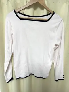 着用数回　袖ボタンスクエアトップス　L バイカラー