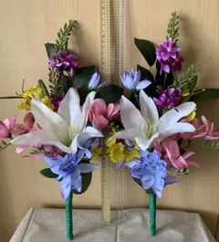B 134z　仏花アレンジ一対　お墓花　お供え花　造花　ハンドメイドのサムネイル