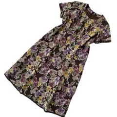 美品 Leilian レリアン 花柄 半袖 ワンピース 13+ 大きい