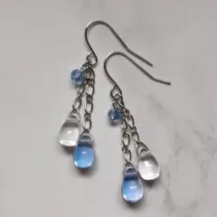 No.506 青とクリスタルのドロップビーズ 揺れるピアス ハンドメイド
