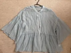 ライトブルー ブラウス ギャザー