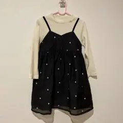 プティマイン ハート柄 チュールワンピース ブラック 110cm