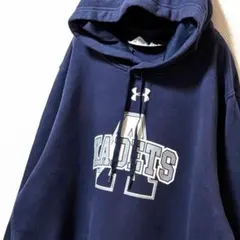 アンダーアーマー カデッツ ロゴ刺繍 スウェットパーカーネイビー紺色L古着