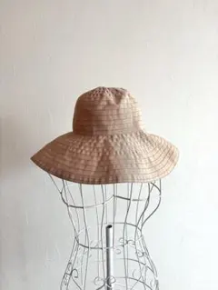 ブロードリボンつば広ハット　ベージュ　折りたたみ