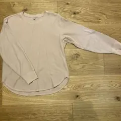 ユニクロ　ワッフルクルーネック　ロンT ピンクベージュ　M
