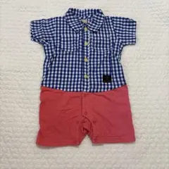 プティマイン petit mainロンパース 70 男の子 ギンガムチェック