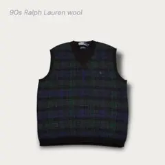 90s OLD ラルフローレン ウール ベスト 短丈 y2k チェック 上質 美