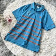 le coq sportif ポロシャツ L ブルー ボーダー ゴルフ 練習着のサムネイル