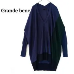 グランデベーネ ニットワンピース ネイビー/グリーン ドルマンスリーブ