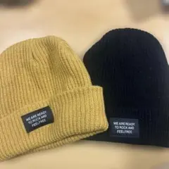 【2個セット】ニット帽 イエロー ブラック