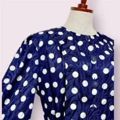 vintageヴィンテージワンピースドットネイビー前開きゴムレトロUSA海外古着