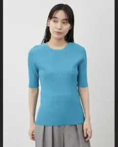 Mila Owen 半袖リブニット ブルー 0のサムネイル