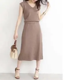 エヌナチュラルビューティーベーシック　ブラウジングニットワンピース ノースリーブ