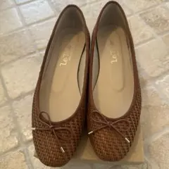 Letalon ブラウン 編み込み フラットシューズ