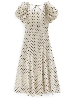 【GRL】ドット柄バルーンスリーブフレアワンピース[ru1163]