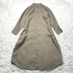 無印良品 フレンチリネン洗いざらしスタンドカラーワンピース M-L ベージュ