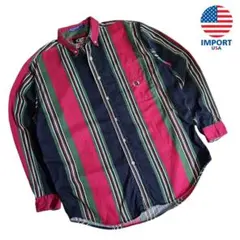 USA古着 COLISEUM ヘリンボーンツイル・マルチストライプ長袖BDシャツ