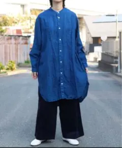 最終値下げ【美品】宝島染工　リネン　切替BIGシャツ　天然染め