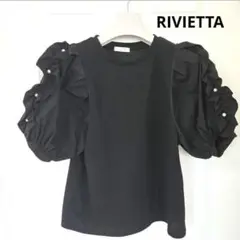 RIVIETTA ブラック パフスリーブ パール　フリル袖トップス　M