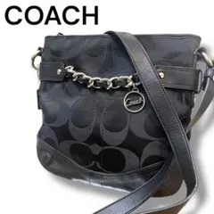【極美品】COACH ショルダーバッグ 斜め掛け シグネチャー レザー 黒