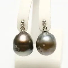 タヒチ黒蝶真珠パールピアス　12mm　ブラックグレーカラー
