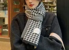 大人可愛い❤マフラー ブラック 千鳥柄 ジャガード柄 韓国 防寒 新品
