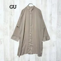 GU シアーブラウス チュニック M ベージュ バンドカラー 透け感 羽織りのサムネイル