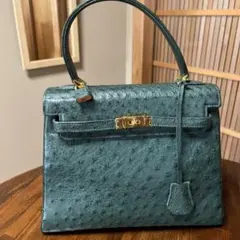 美品 HAMANO グレーベージュ オーストリッチ レザー トップハンドル 