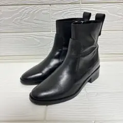 【極美品】ZARA ショートブーツ サイドジップ ブラック レザー 39