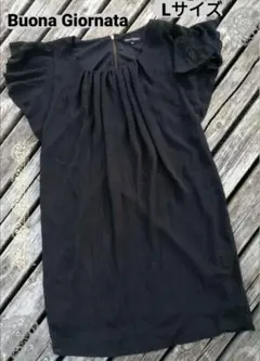 L レース　ギャザー　シフォン　ワンピ　マタニティ　洗える　Buona　黒ワンピ