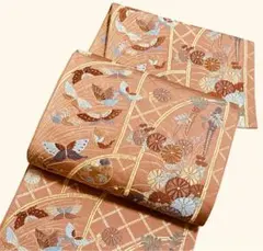 AA35袋帯 六通柄 金糸　風姿花伝錦 蝶　正絹 着物