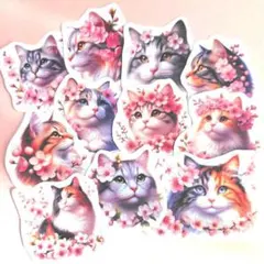 桜ねこ フレークシール 猫シール 猫ステッカー ハンドメイド