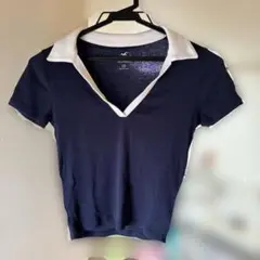 Hollister ネイビー Vネック 半袖ポロシャツ