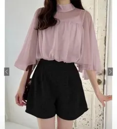 フレアスリーブシアーショート丈ブラウス