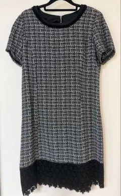 美品 ミチコロンドン Aラインツイード 半袖ひざ丈ワンピース