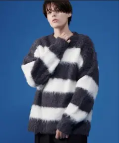 ONCILY SHAGGY MELANGE BORDER KNIT