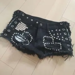ブラックスタッズショートパンツ Y2K デニムショートパンツ