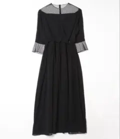 【新品・未使用】PREFERIR ドットチュール 7分袖ワンピース ブラック M