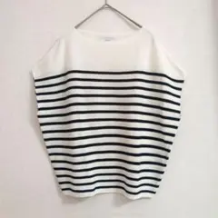 any FAM アクリルガーターコクーンニット ホワイト×ネイビー ボーダー