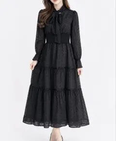 美品　マーキュリーデュオ　前後2WAYリボンドットティアードワンピース　ブラック