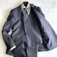 【サイズＹ５】スーツセレクト グレーチェックスリーピーススーツ スリム